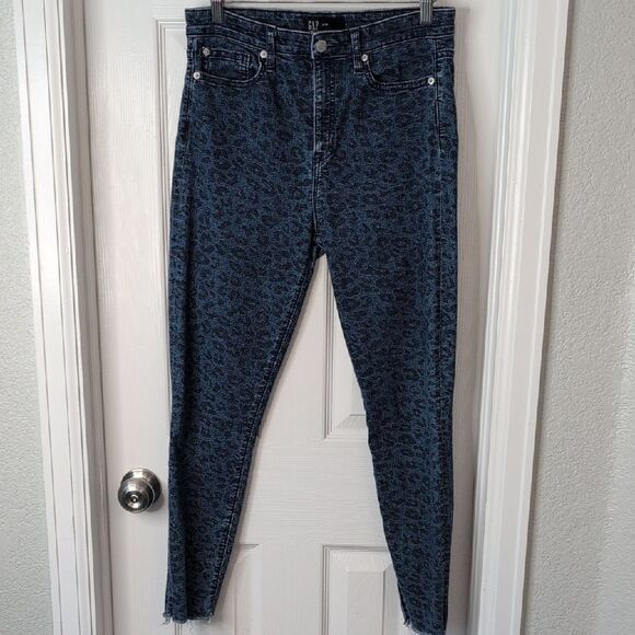 GAP Women's Dark Blue Leopard Print Skinny Jeans Leggings - Picture 3 of 11